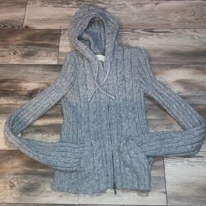 VTG Hollister Long Sleeve Full-Zip Grey Knit Sweater Jacket Size L